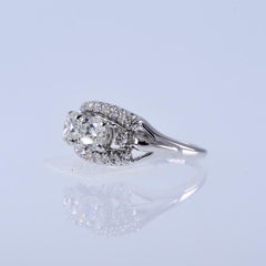 Vintage Natural Diamond Double Center Stone 1.52 CTW White Gold 14 Karat Ring