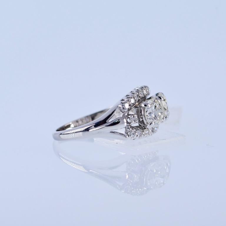 Contemporary Vintage Natural Diamond Double Center Stone 1.52 CTW White Gold 14 Karat Ring For Sale
