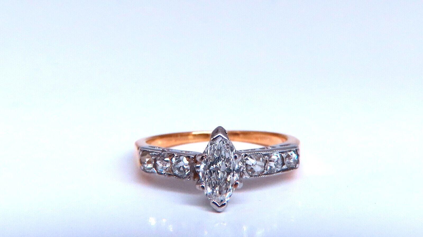 Marquise Cut Vintage Natural Diamond Engagement ring 1ct 14kt Gold For Sale