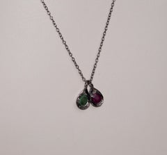 Vintage Natural Diamond Ruby Pendant Necklace Hallmark Black Sterling Silver
