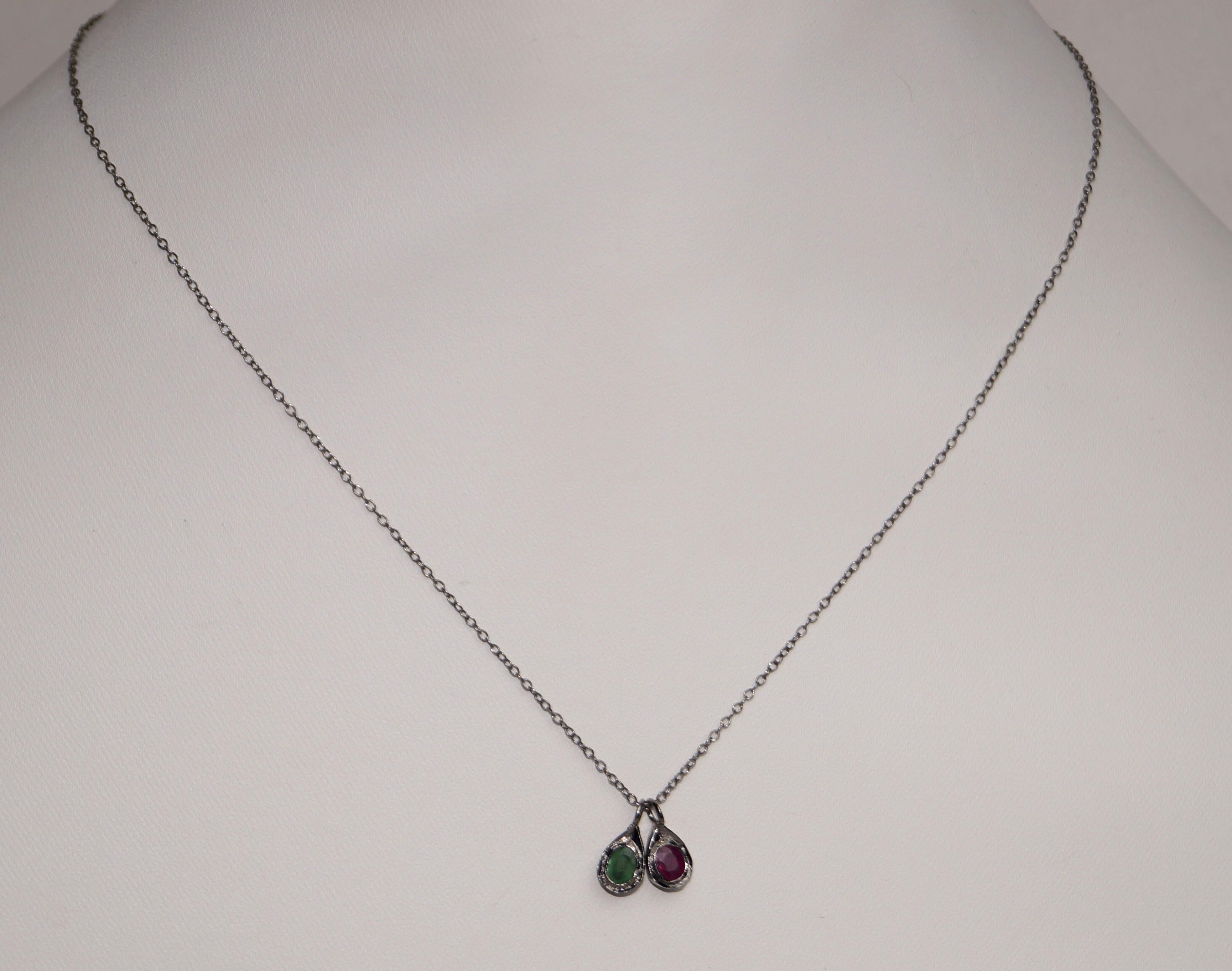 Vintage Natural Diamond Ruby Anhänger Halskette Hallmark Sterling Silver (Art nouveau) im Angebot