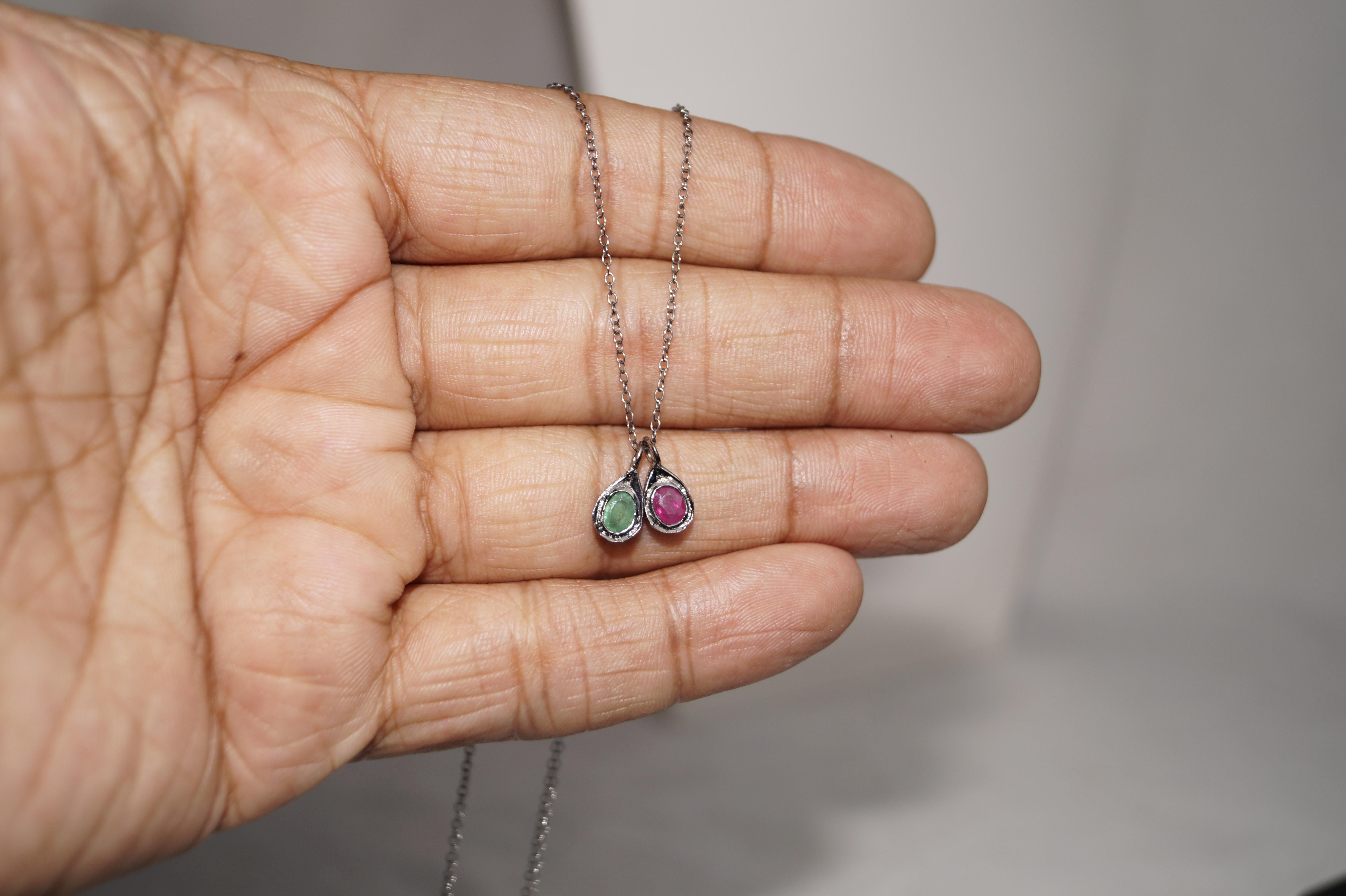 Vintage Natural Diamond Ruby Anhänger Halskette Hallmark Sterling Silver im Zustand „Neu“ im Angebot in Delhi, DL