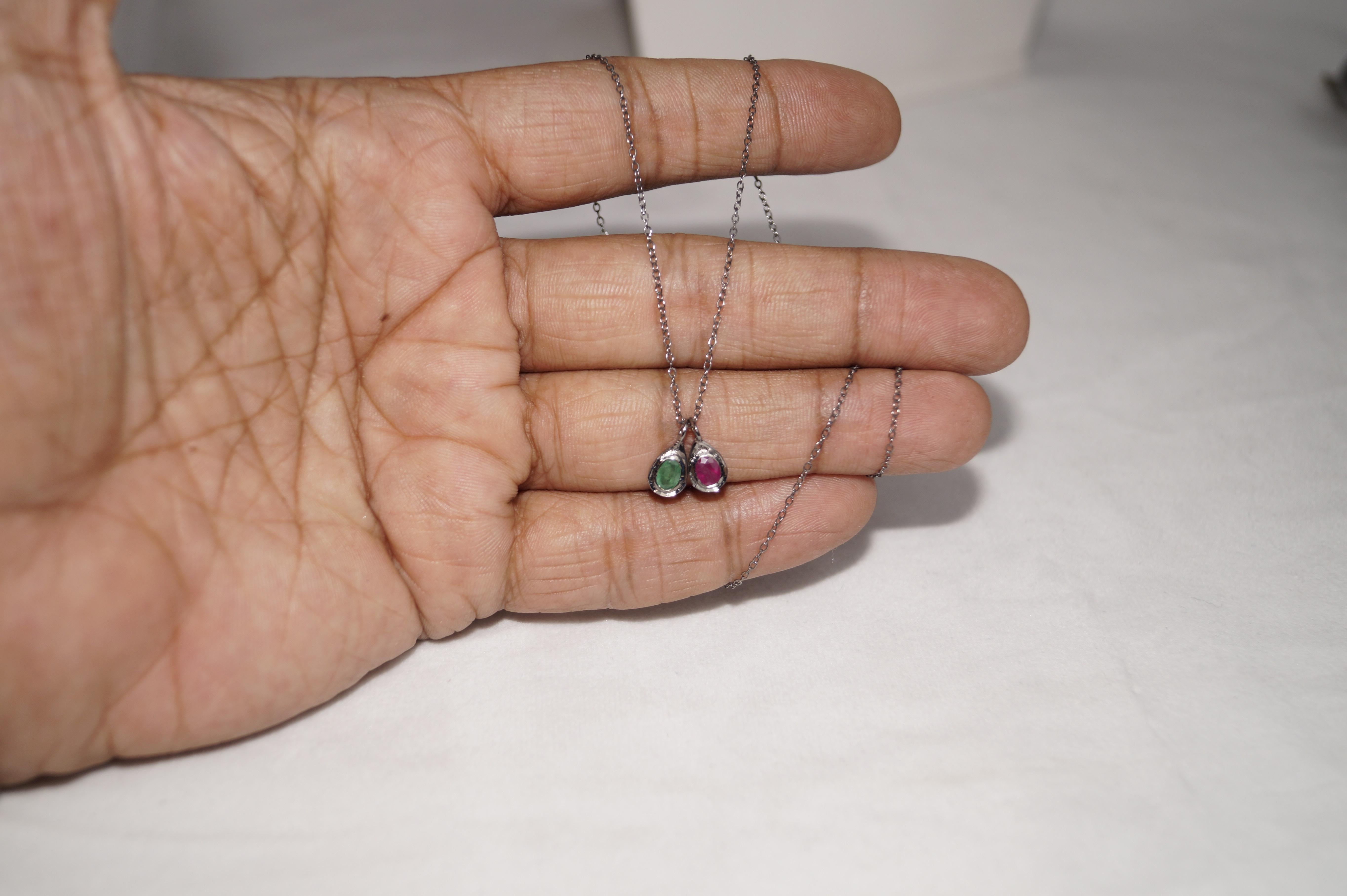 Vintage Natural Diamond Ruby Anhänger Halskette Hallmark Sterling Silver für Damen oder Herren im Angebot