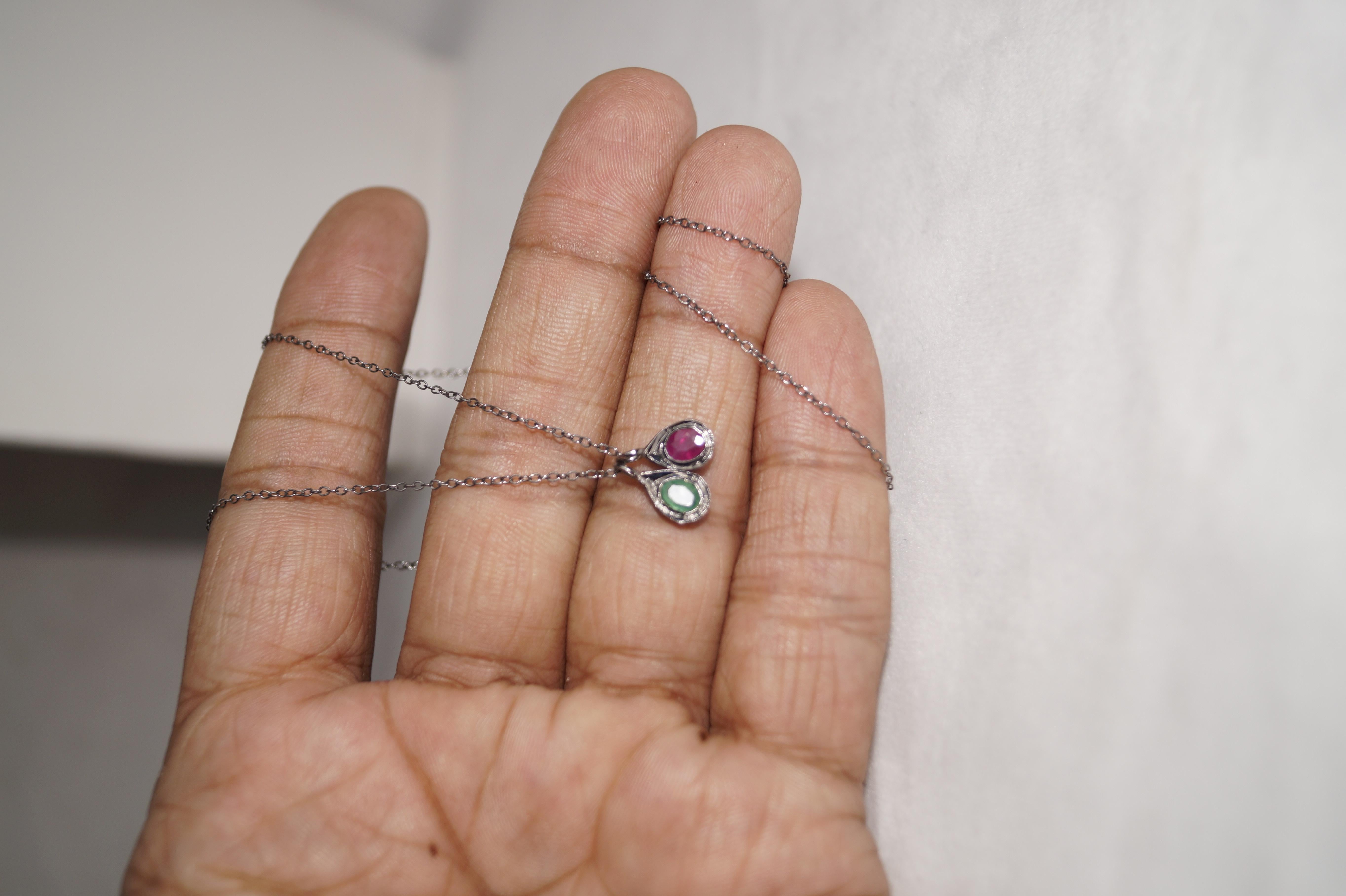 Vintage Natural Diamond Ruby Anhänger Halskette Hallmark Sterling Silver im Angebot 1