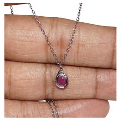 Vintage Natural Diamond Ruby Anhänger Halskette Hallmark Sterling Silver