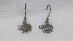 Vintage Natural diamonds elephant sterling silver wire post dangler earrings