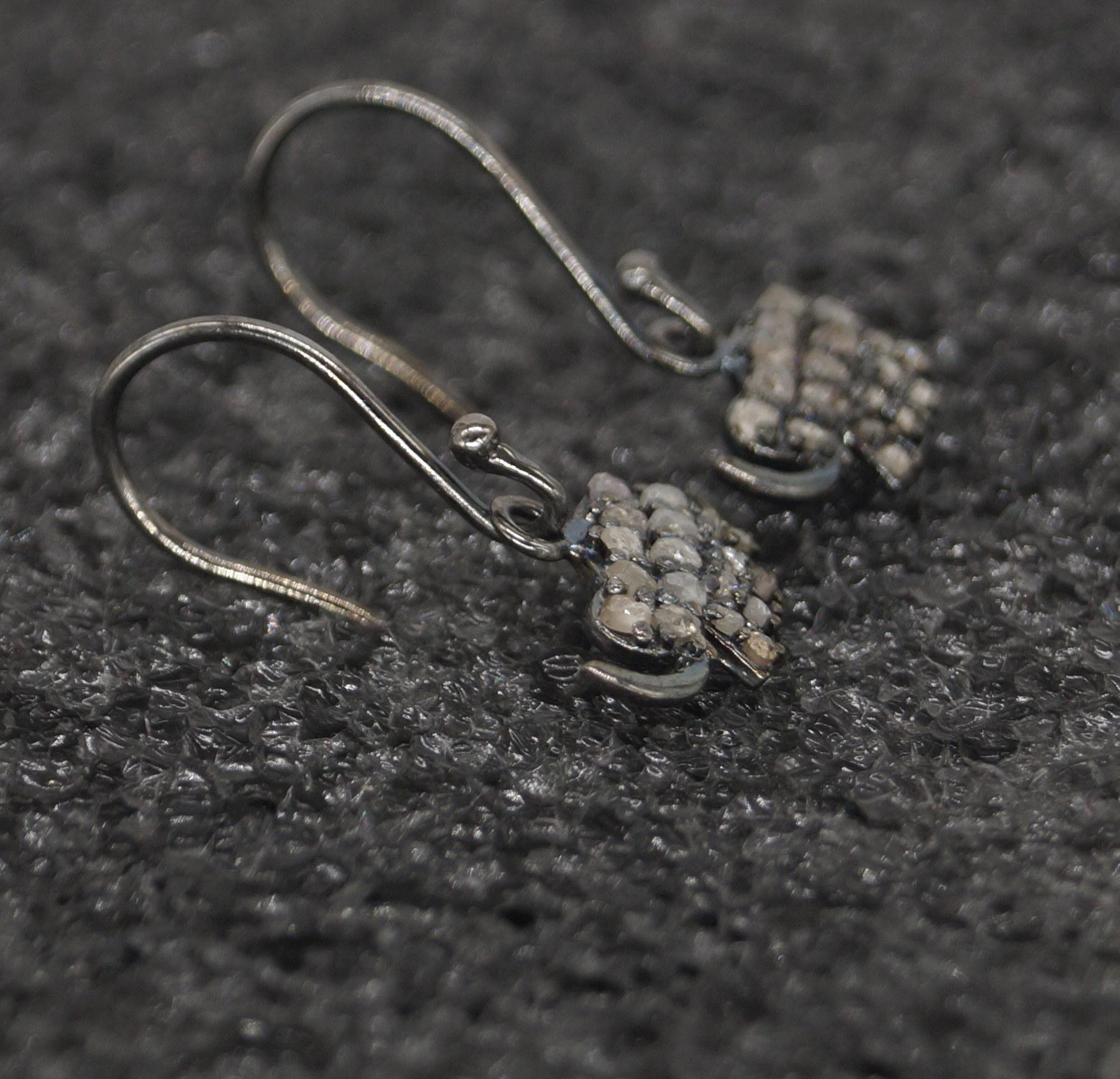 Vintage Natural diamonds elephant sterling silver wire post dangler earrings For Sale 3