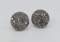 Vintage Natural diamonds salt and pepper disc sterling silver earrings studs