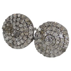 Vintage Natural diamonds salt and pepper disc sterling silver earrings studs