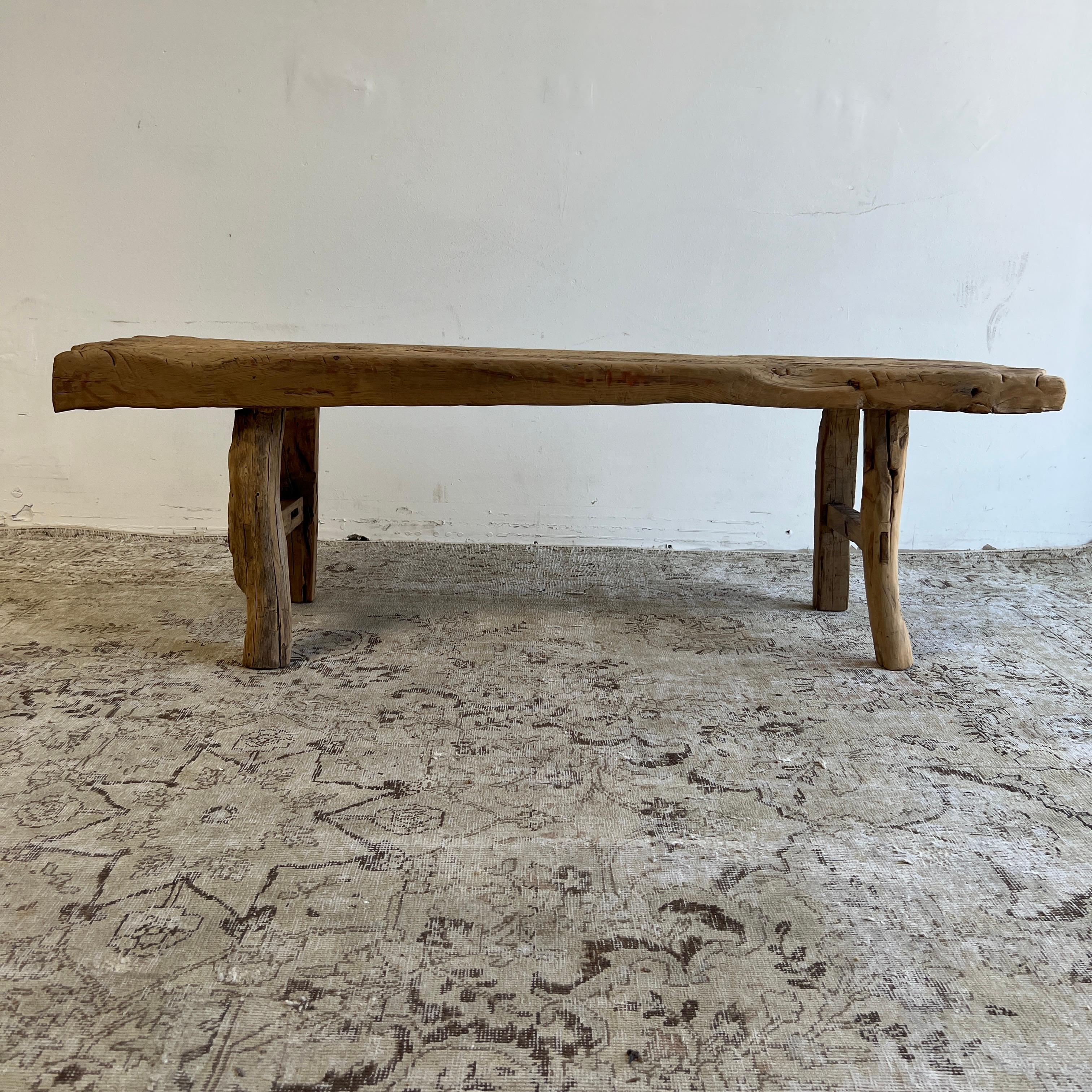 20th Century Vintage Natural Elm Wood Bench or Coffee Table