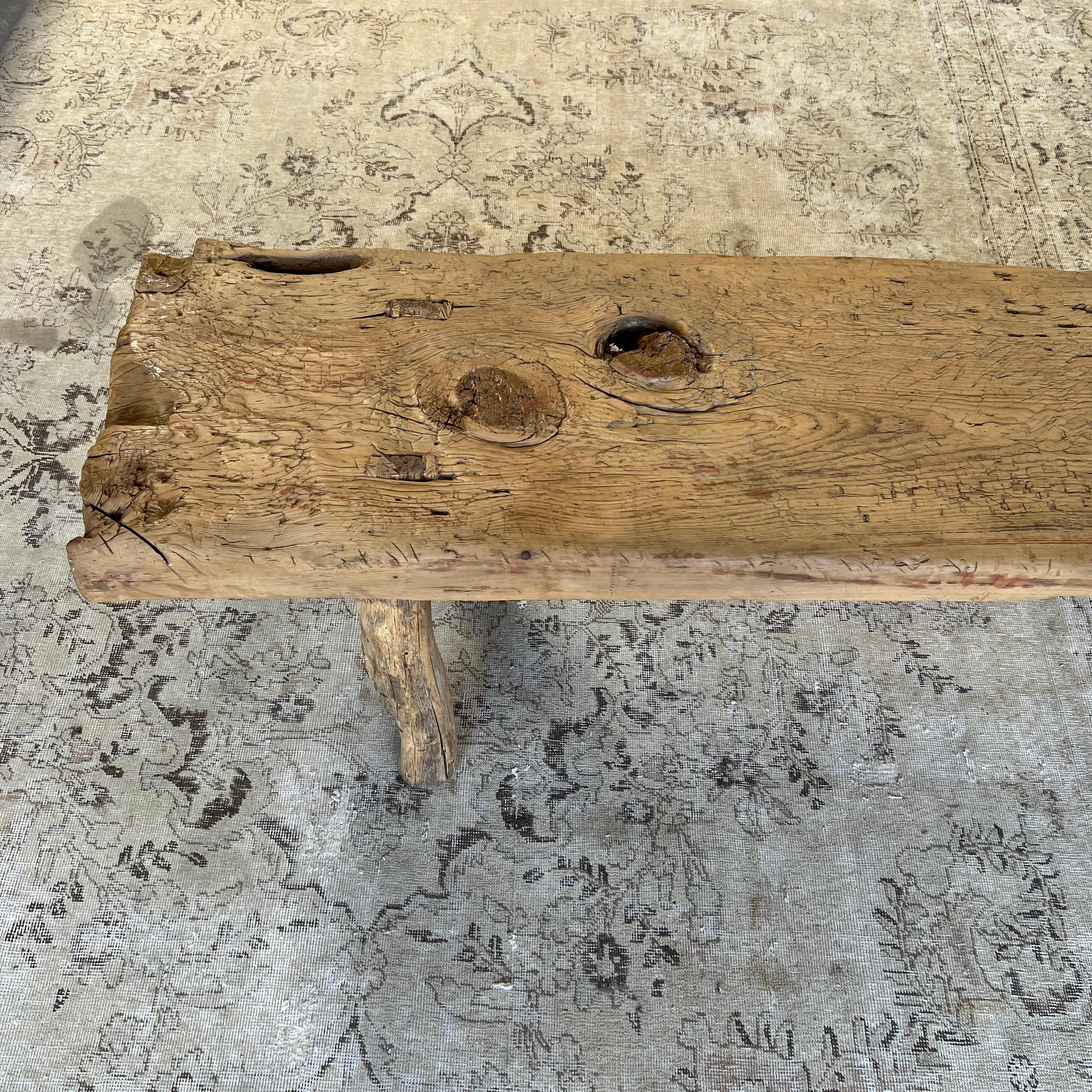 Vintage Natural Elm Wood Bench or Coffee Table 2