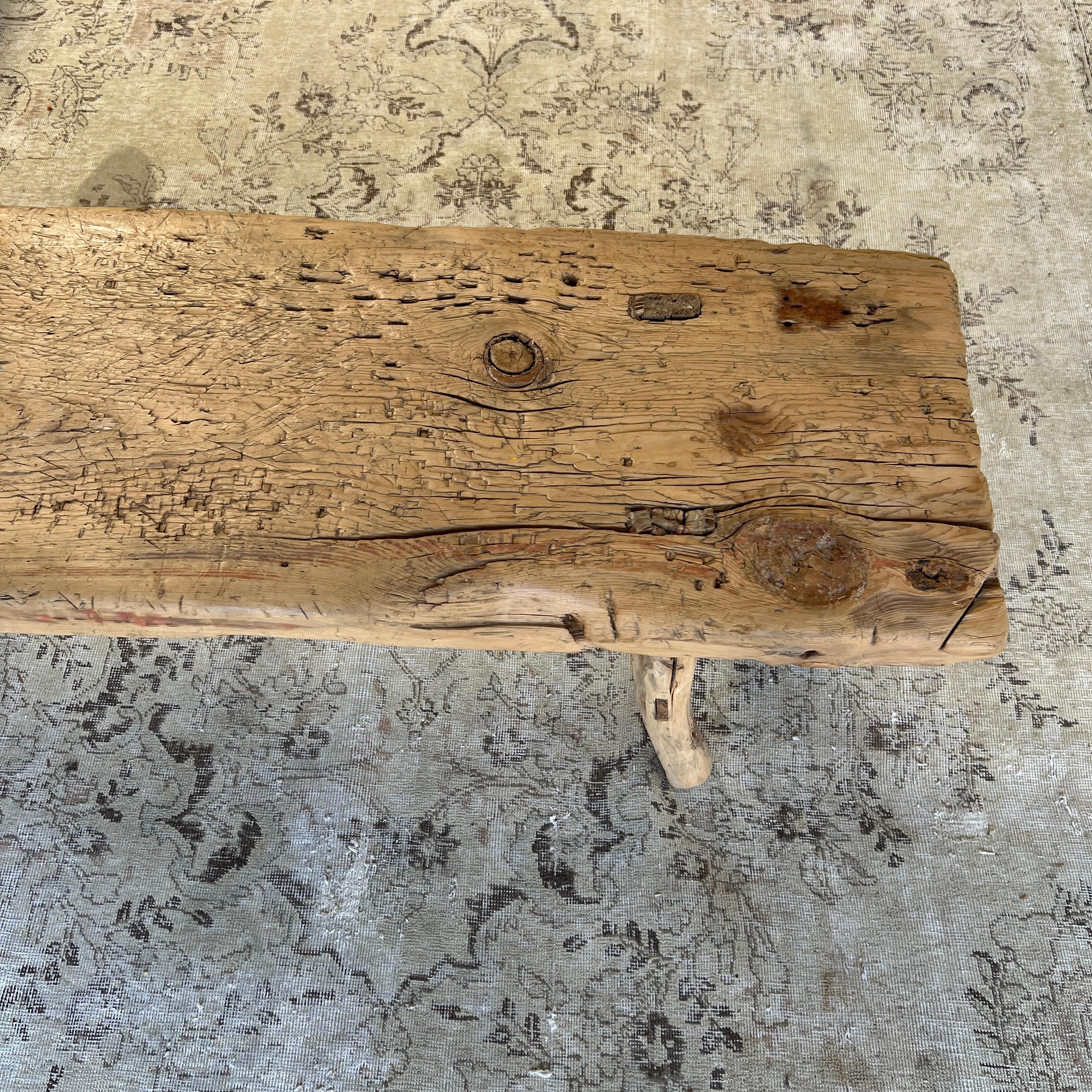 Vintage Natural Elm Wood Bench or Coffee Table 3