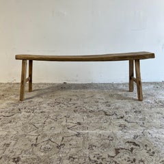 Panchina vintage in legno di olmo naturale con curva naturale da 58 pollici