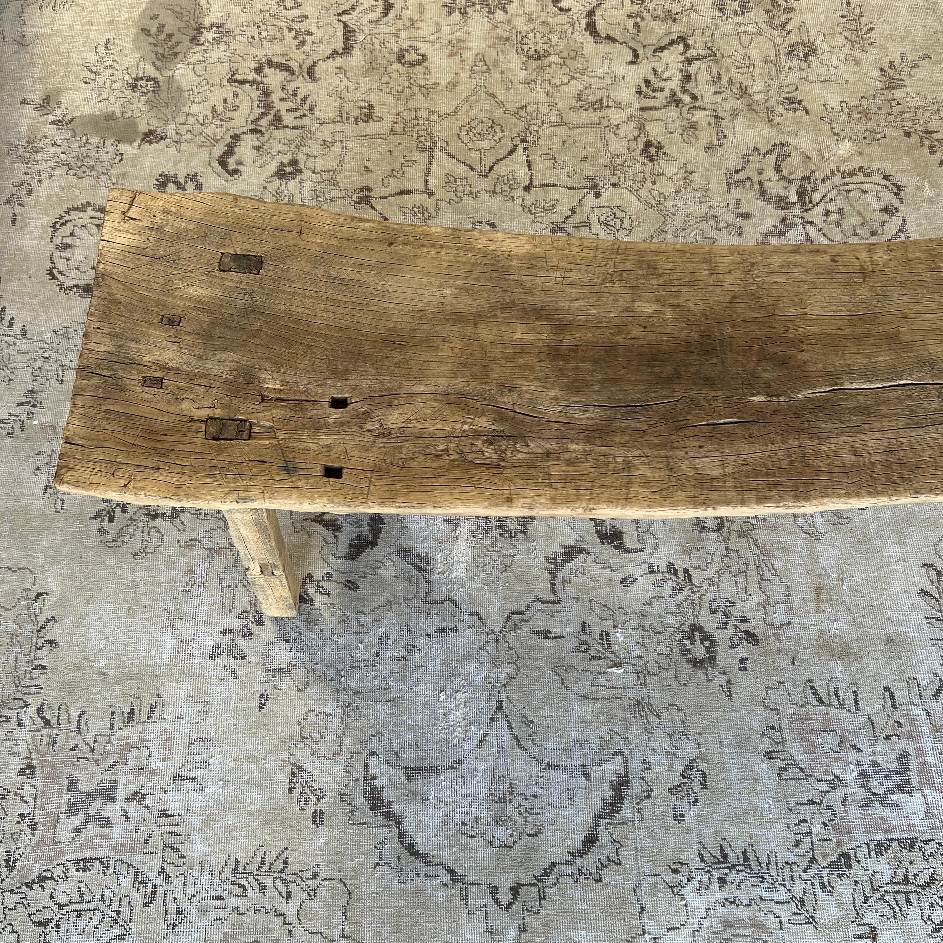 Vintage Natural Elm Wood Bench with Natural Curve 58