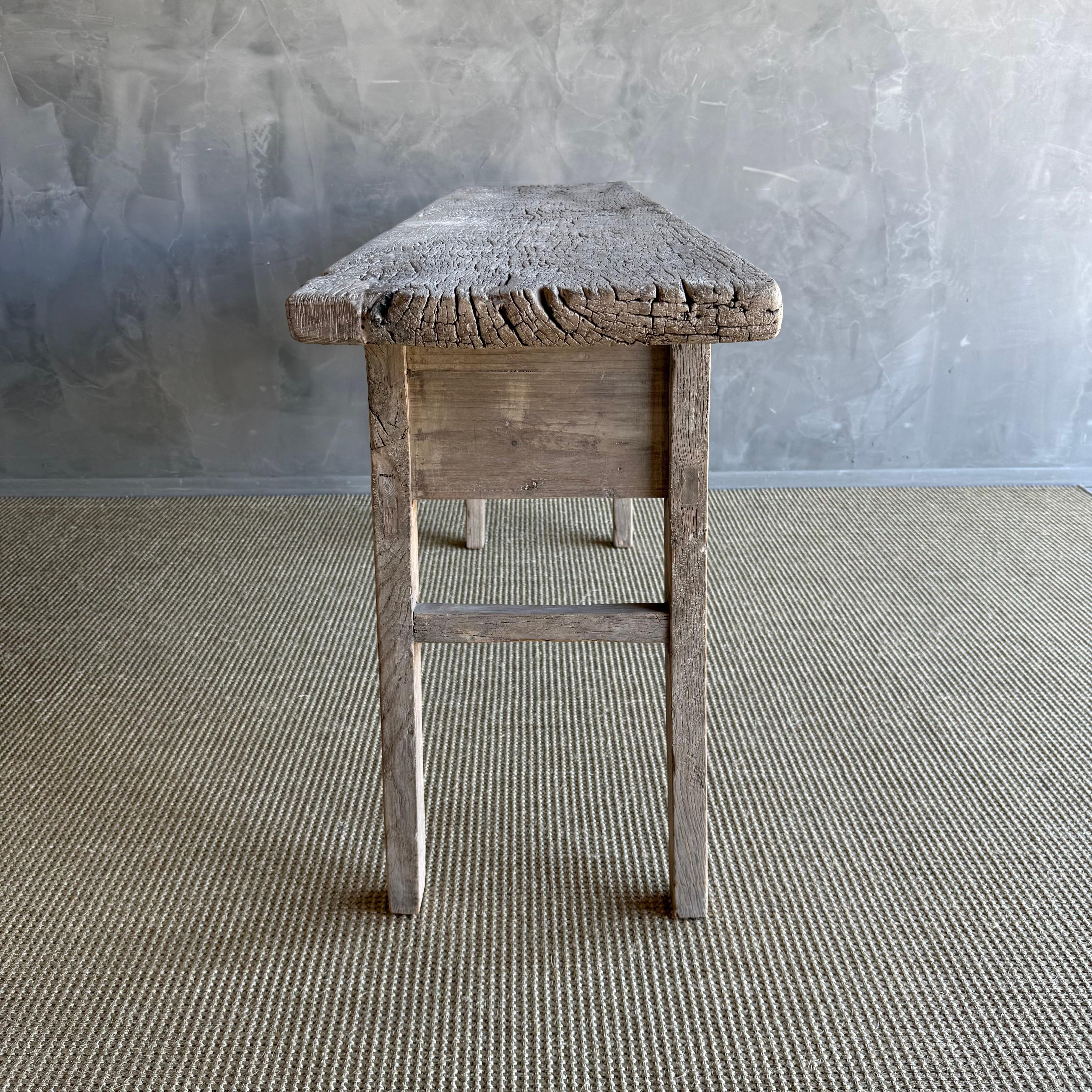 Vintage Natural Elm Wood Console Table with Drawers For Sale 6