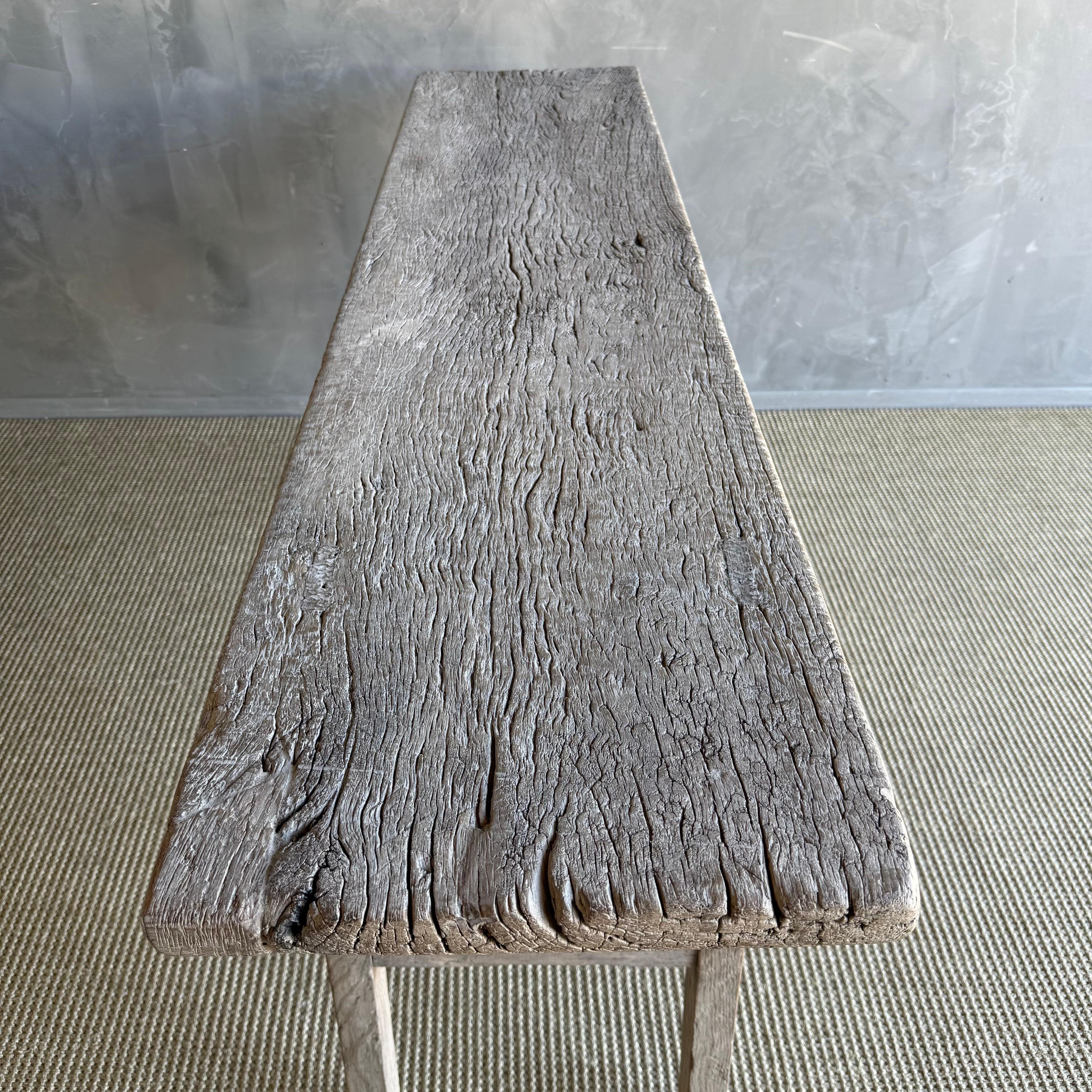 Vintage Natural Elm Wood Console Table with Drawers For Sale 7