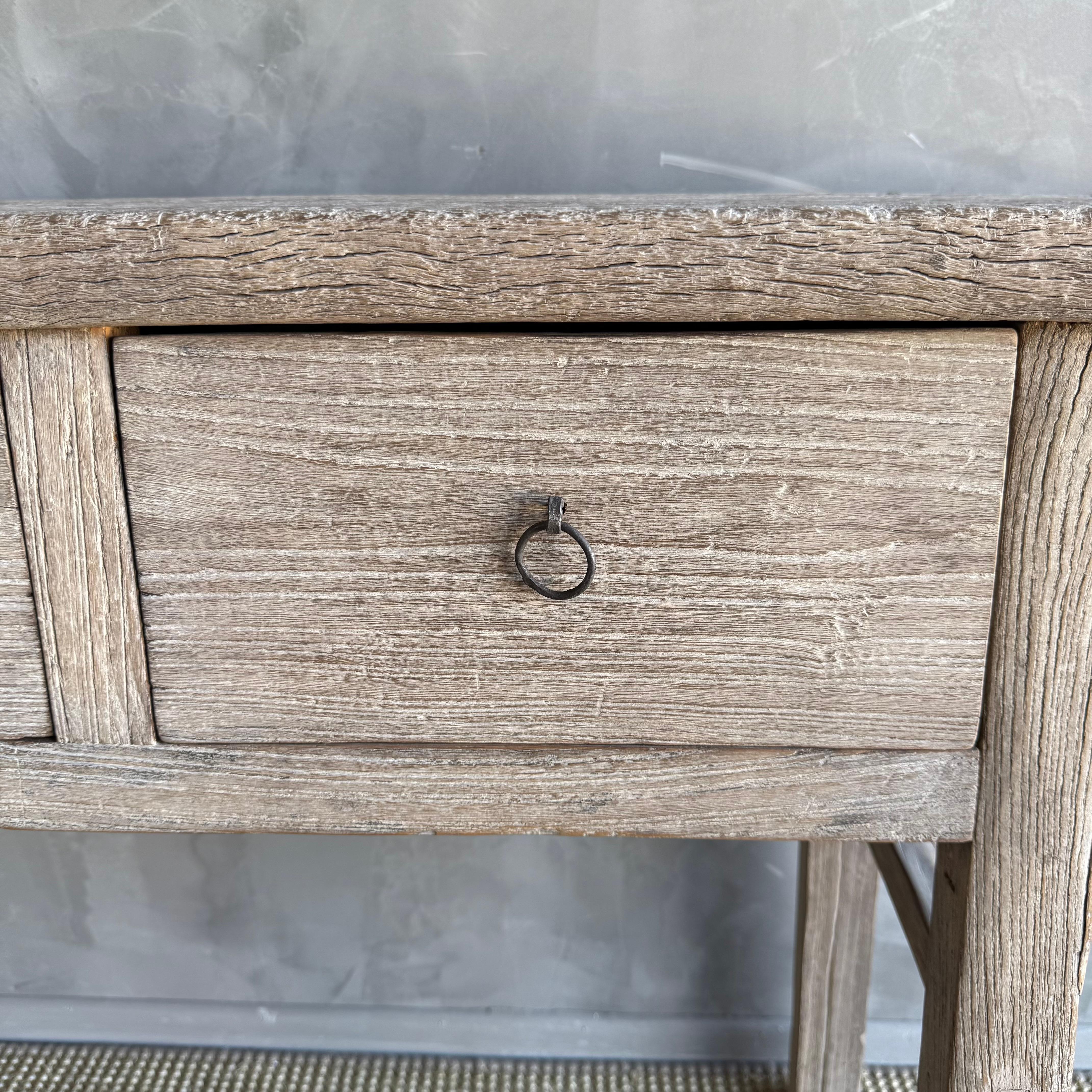 Vintage Natural Elm Wood Console Table with Drawers For Sale 4