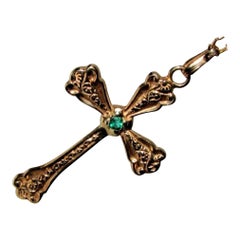 Vintage Natural Emerald Cross Pendant 14 Karat*