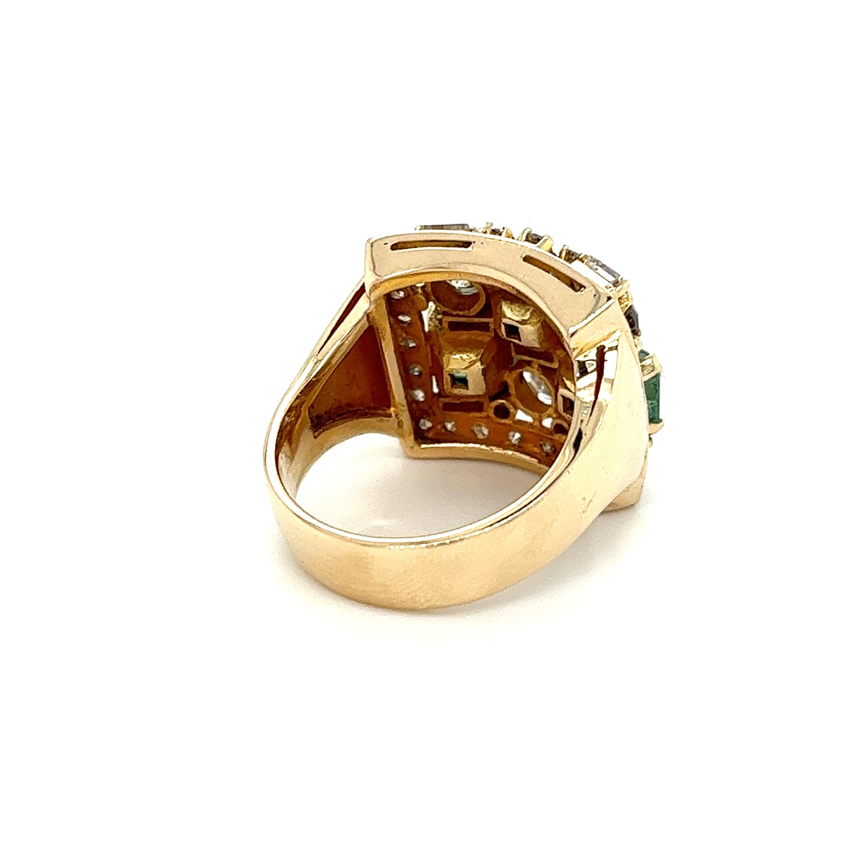Vintage natürlichen Smaragd & Diamant-Ohrring und Ring-Schmuck-Set in 18K Gold im Zustand „Hervorragend“ im Angebot in Miami, FL