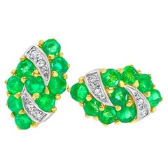 Vintage-Ohrringe mit natürlichem Smaragd und Diamanten für ihr 