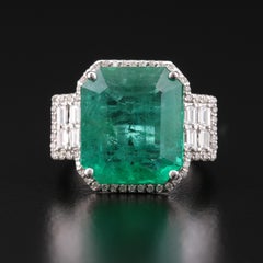 Art Deco 7 Carat Natural Emerald Diamond White Gold Engagement Ring Wedding Ring