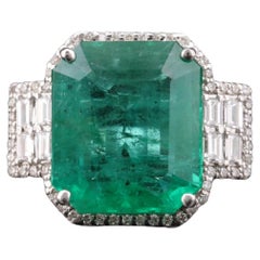 Art Deco 7 Carat Natural Emerald Diamond White Gold Engagement Ring Wedding Ring