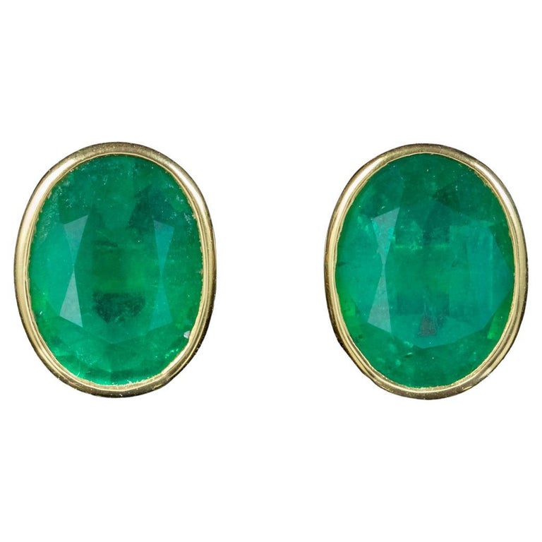 Vintage Natural Emerald Stud Earrings 18ct Gold 3.2ct of Emerald with Cert For Sale at 1stDibs