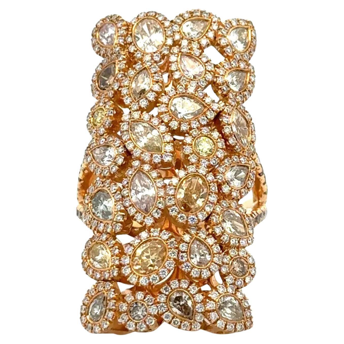 Vintage Nature Fancy Color Multi Diamond Gold Statement JANA Dome Ring