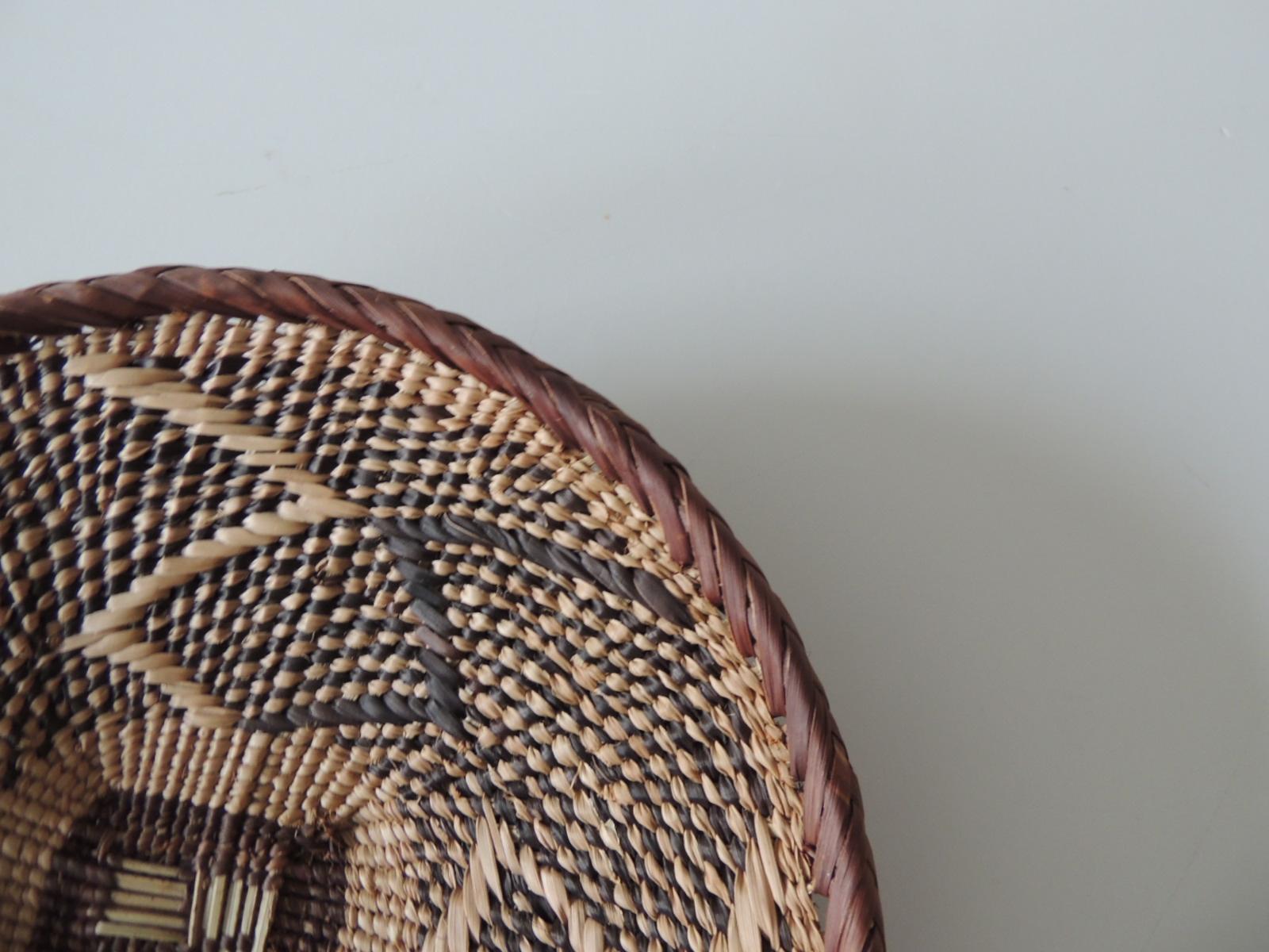 Tribal Vintage Natural Fiber Artisanal Small Round African Basket