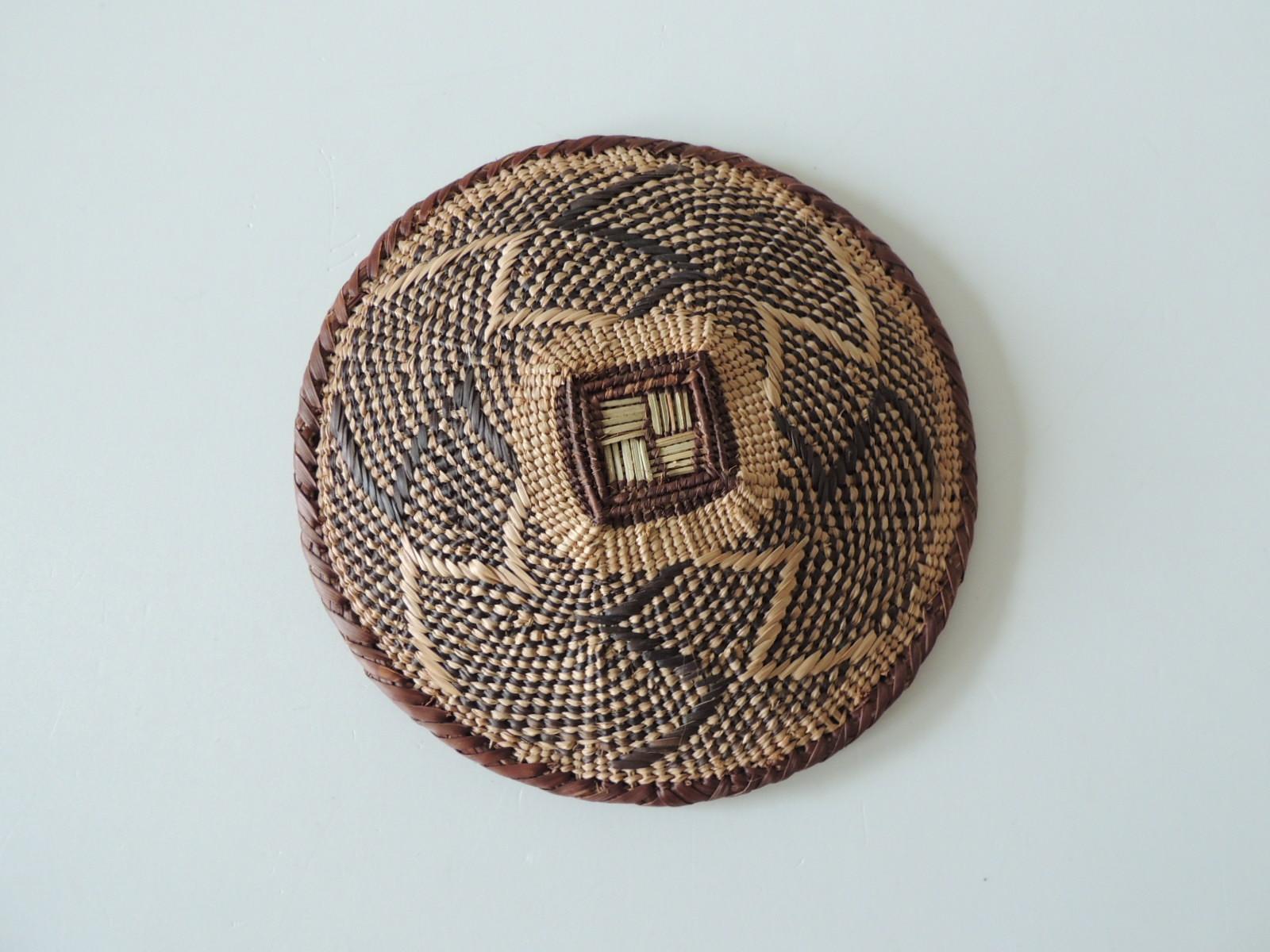 Hand-Crafted Vintage Natural Fiber Artisanal Small Round African Basket