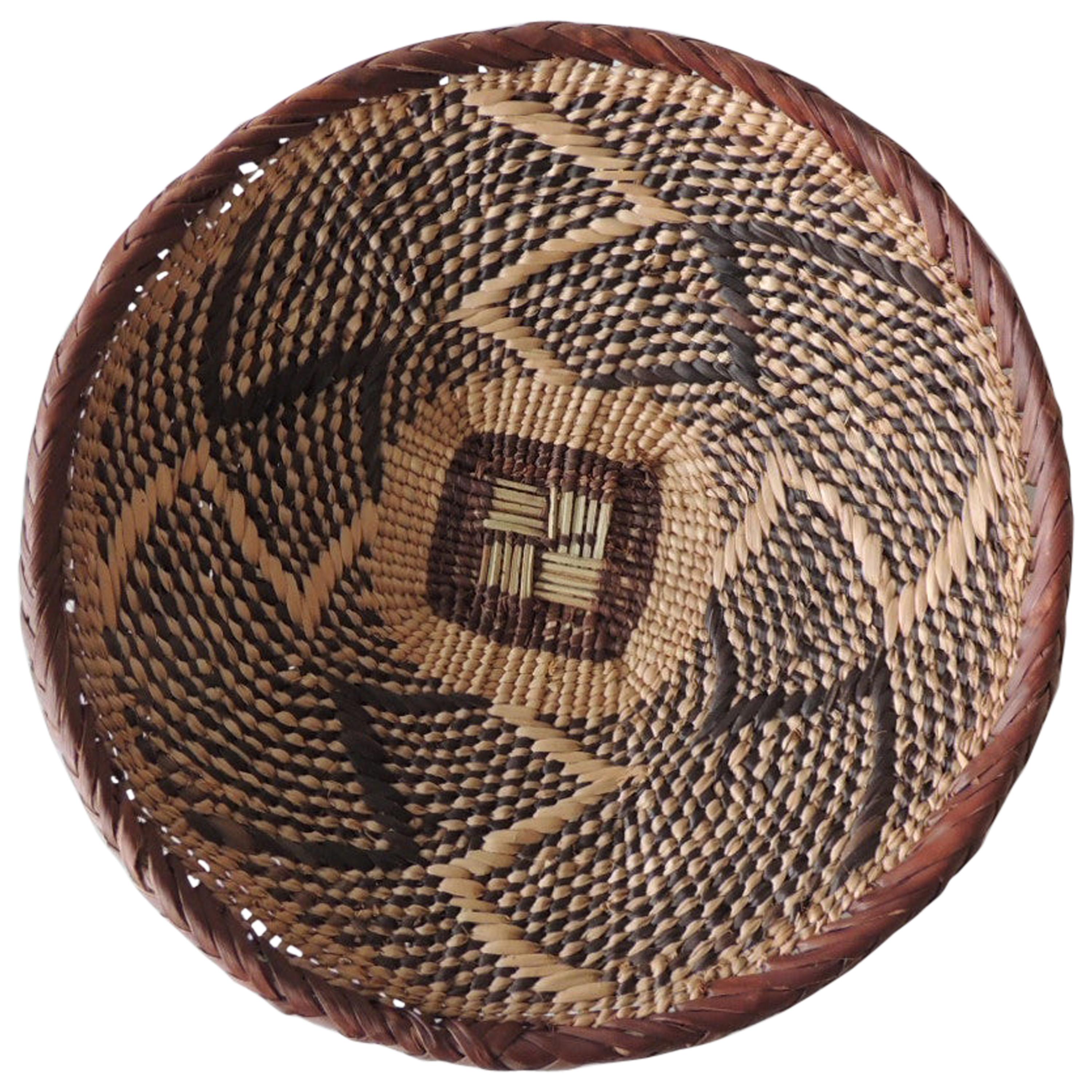 Vintage Natural Fiber Artisanal Small Round African Basket