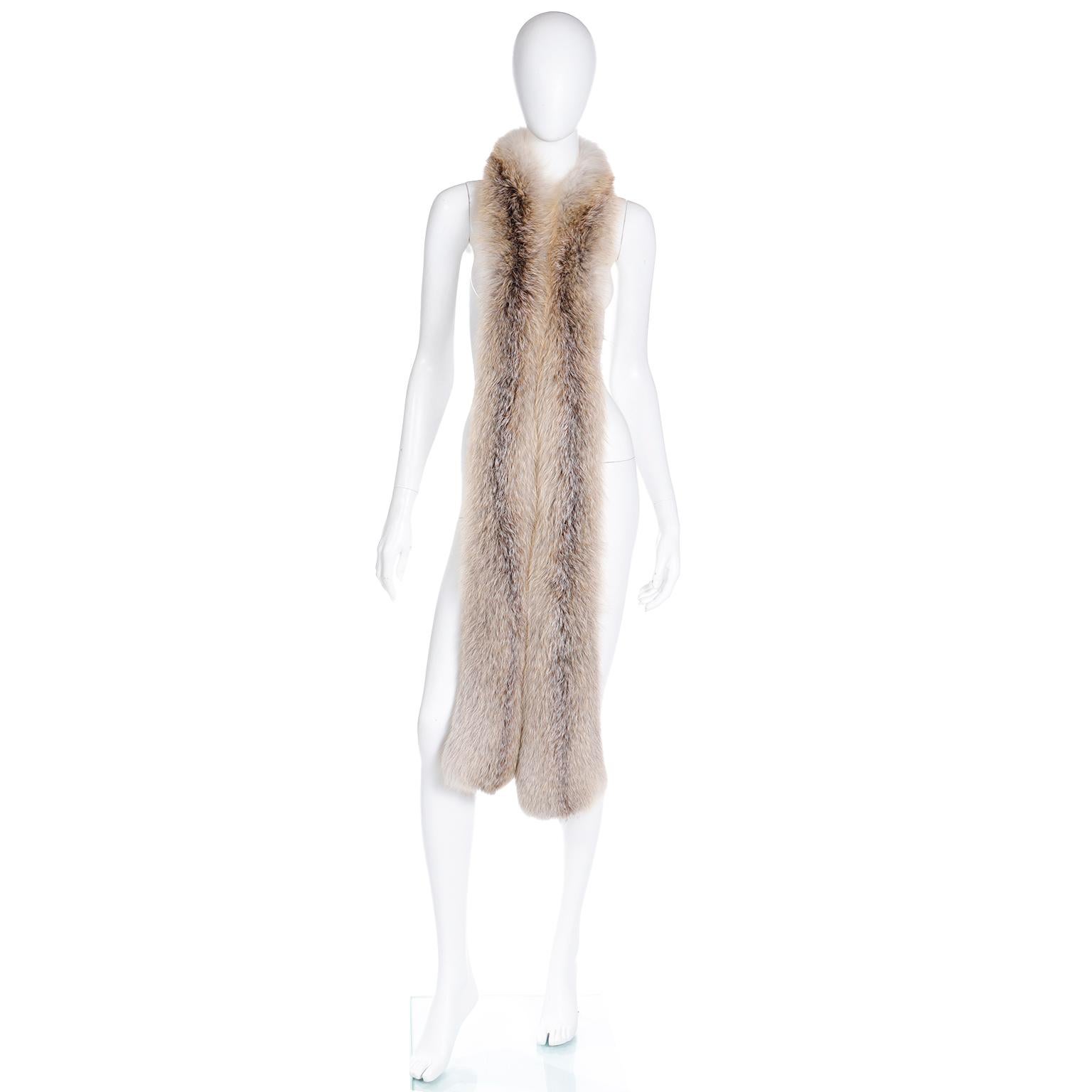 Vintage Natural Fox Fur Extra Long Boa Style Stole Wrap For Sale 1
