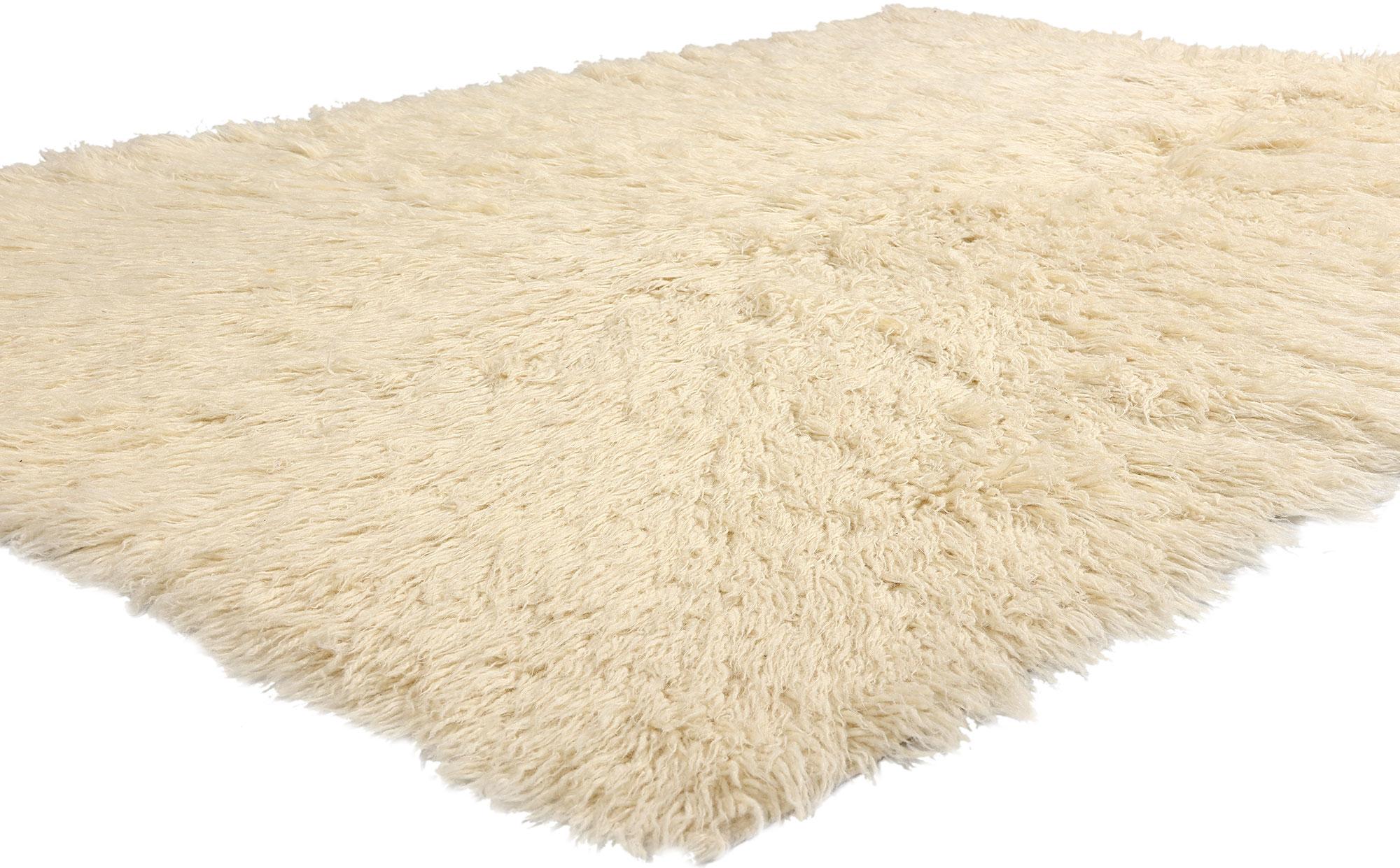 53945 Vintage Greek Natural Flokati Rug, 05'01 x 06'06. Flokati rugs, originating from Greece's Epirus region, are timeless handwoven woolen carpets celebrated for their plush, fuzzy texture and comforting warmth. Fashioned entirely from pure