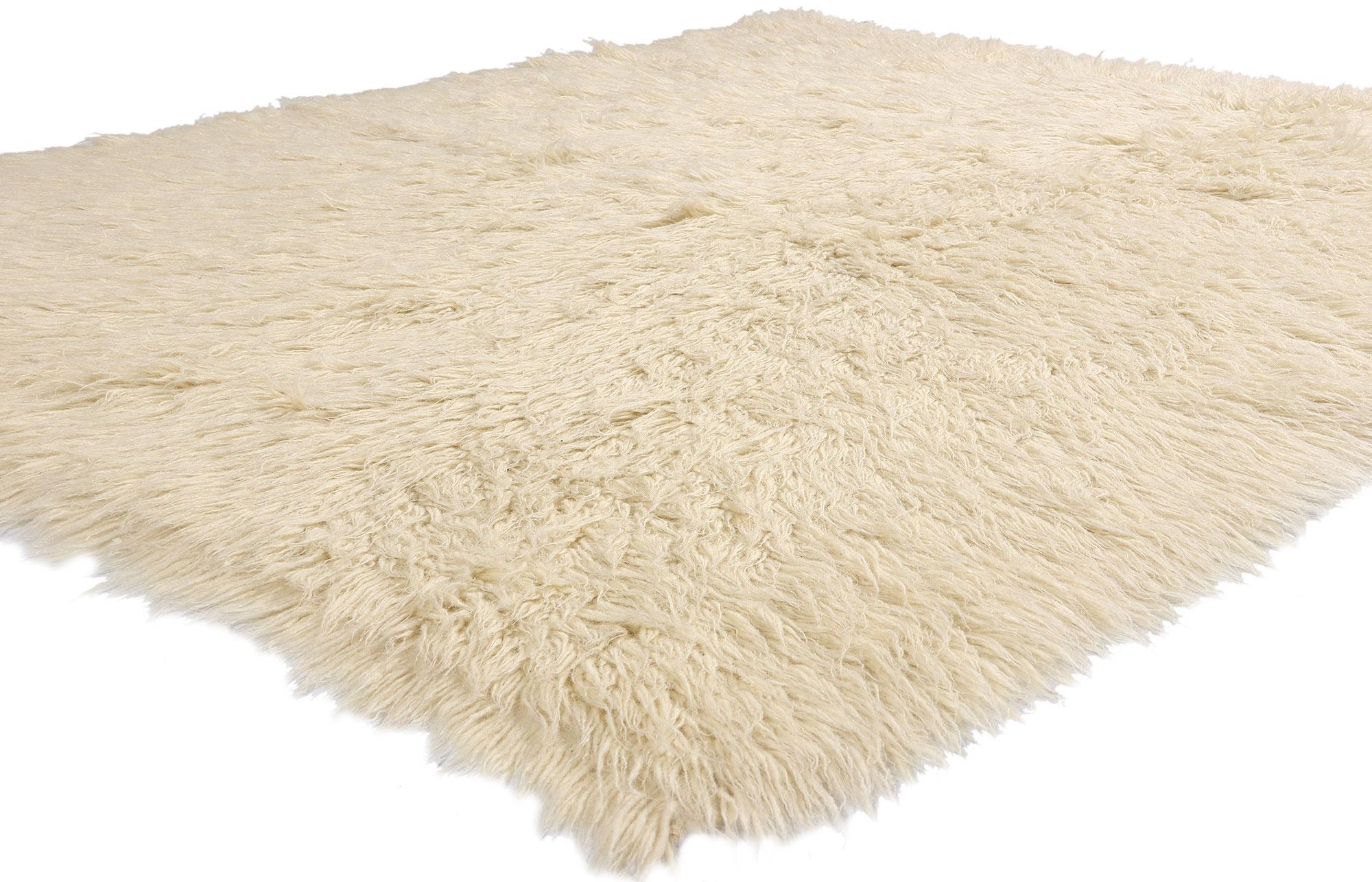 53946 Vintage Greek Natural Flokati Rug, 05'10 x 06'10. Greek Flokati rugs are traditional handwoven wool rugs made in the region of Epirus, Greece, known for their soft, shaggy texture and warmth. Crafted from 100% natural sheep's wool, these rugs