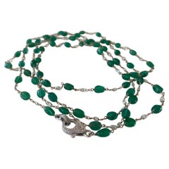 Collana a catena con smeraldo verde naturale e diamanti d'epoca