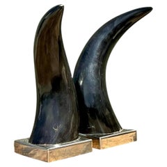Vintage Natural Horns on Chrome Plinths - Set von 2