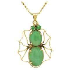 Collier pendentif vintage à épingle araignée en jade naturel