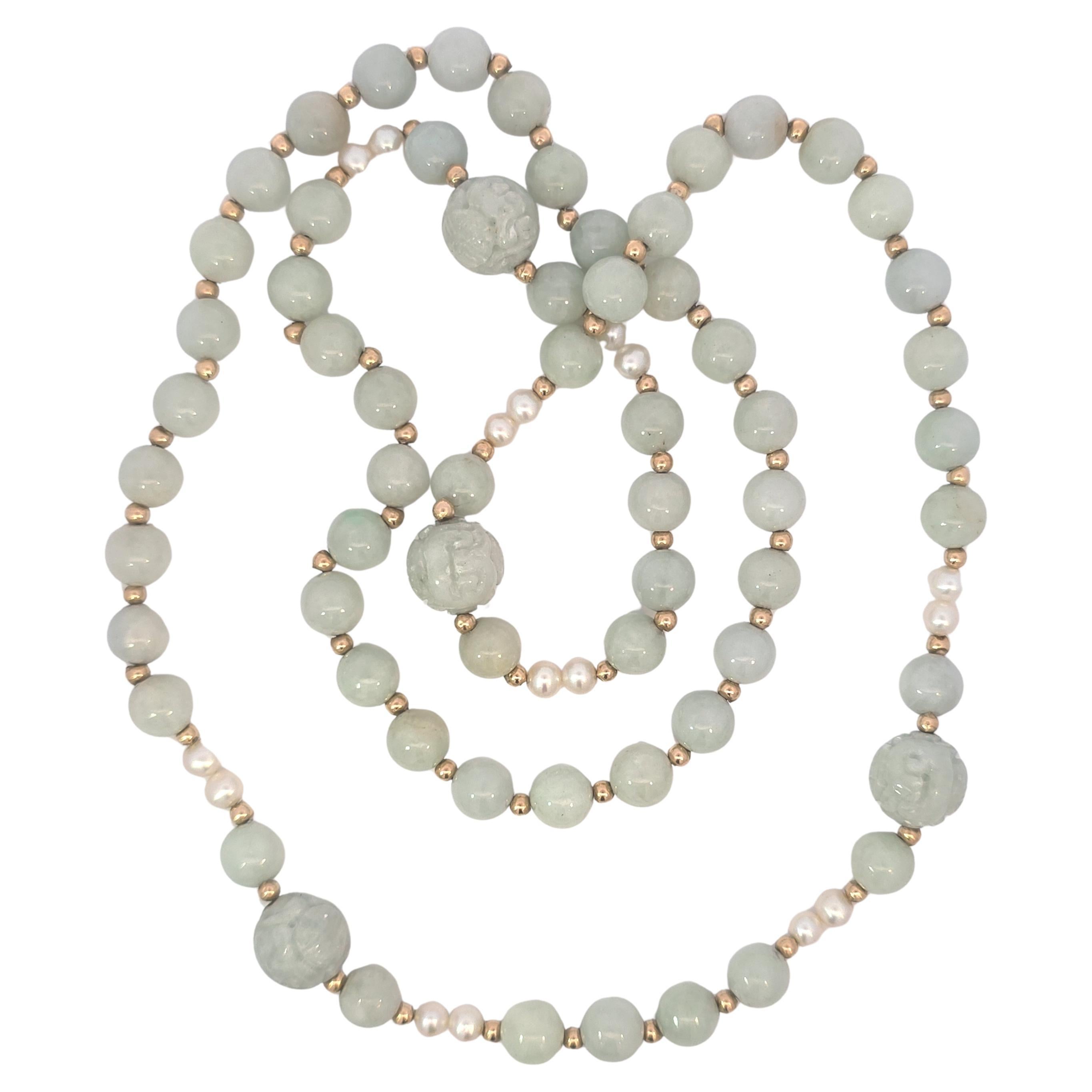 Vintage Natural Jadeite and Pearl Necklace
