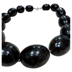 Vintage Natural Large Black Amber Beaded Necklace 259g