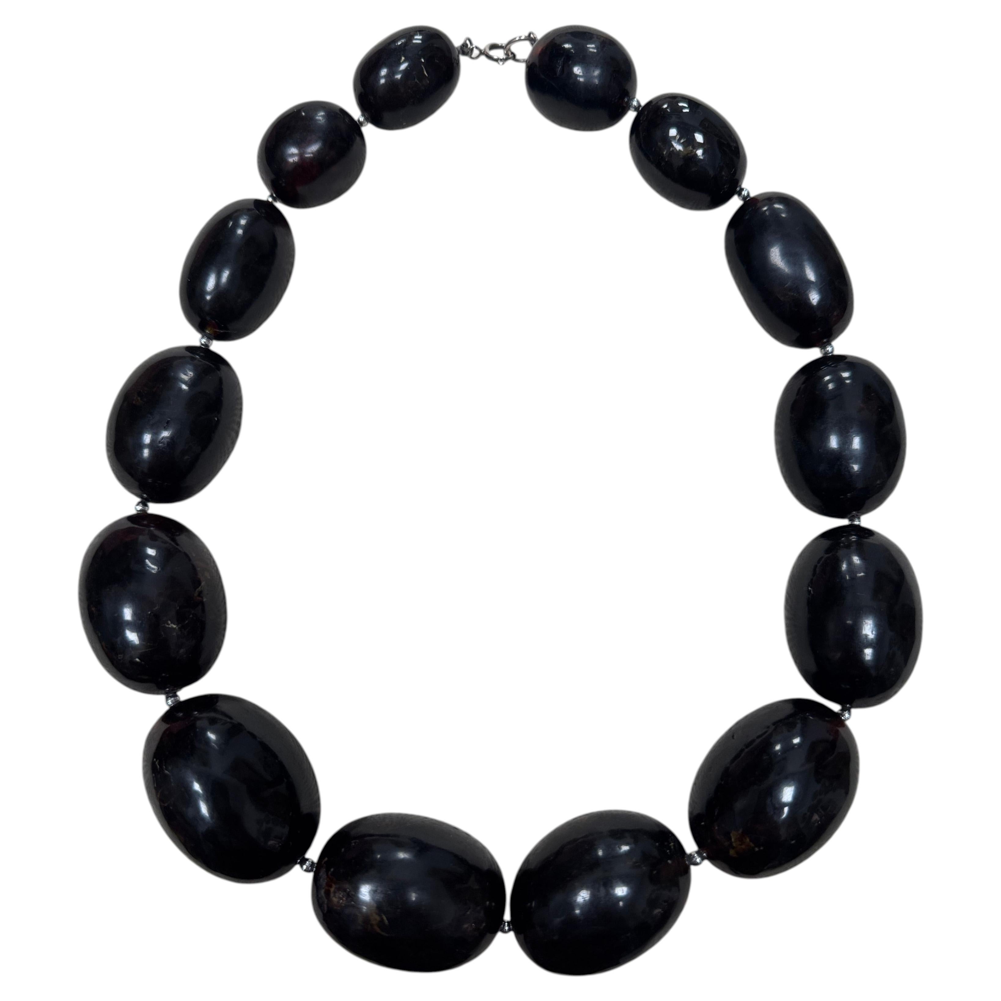 Vintage Natural Large Black Amber Beaded Necklace 259g