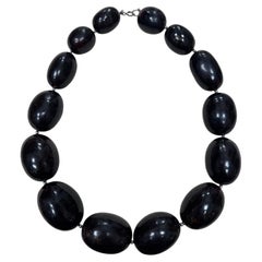 Vintage Natural Large Black Amber Beaded Necklace 259g
