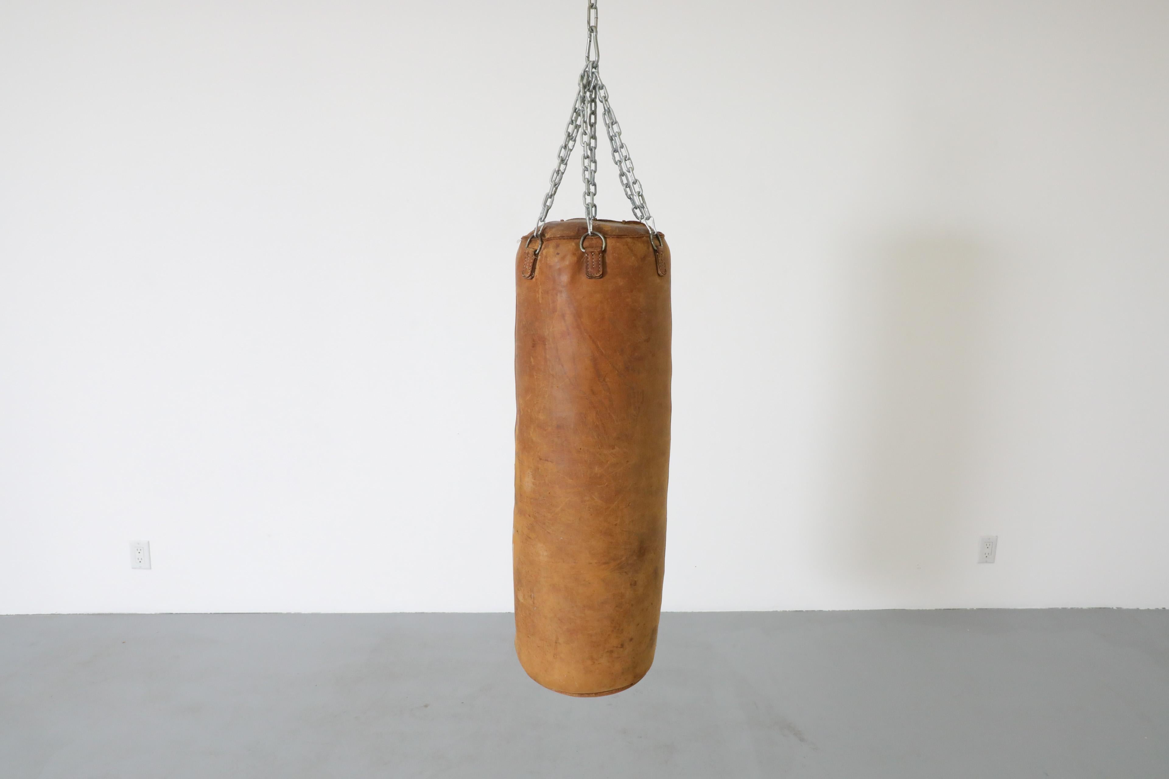 Mid-Century Modern Vintage Natural Leather Punching Bag For Sale
