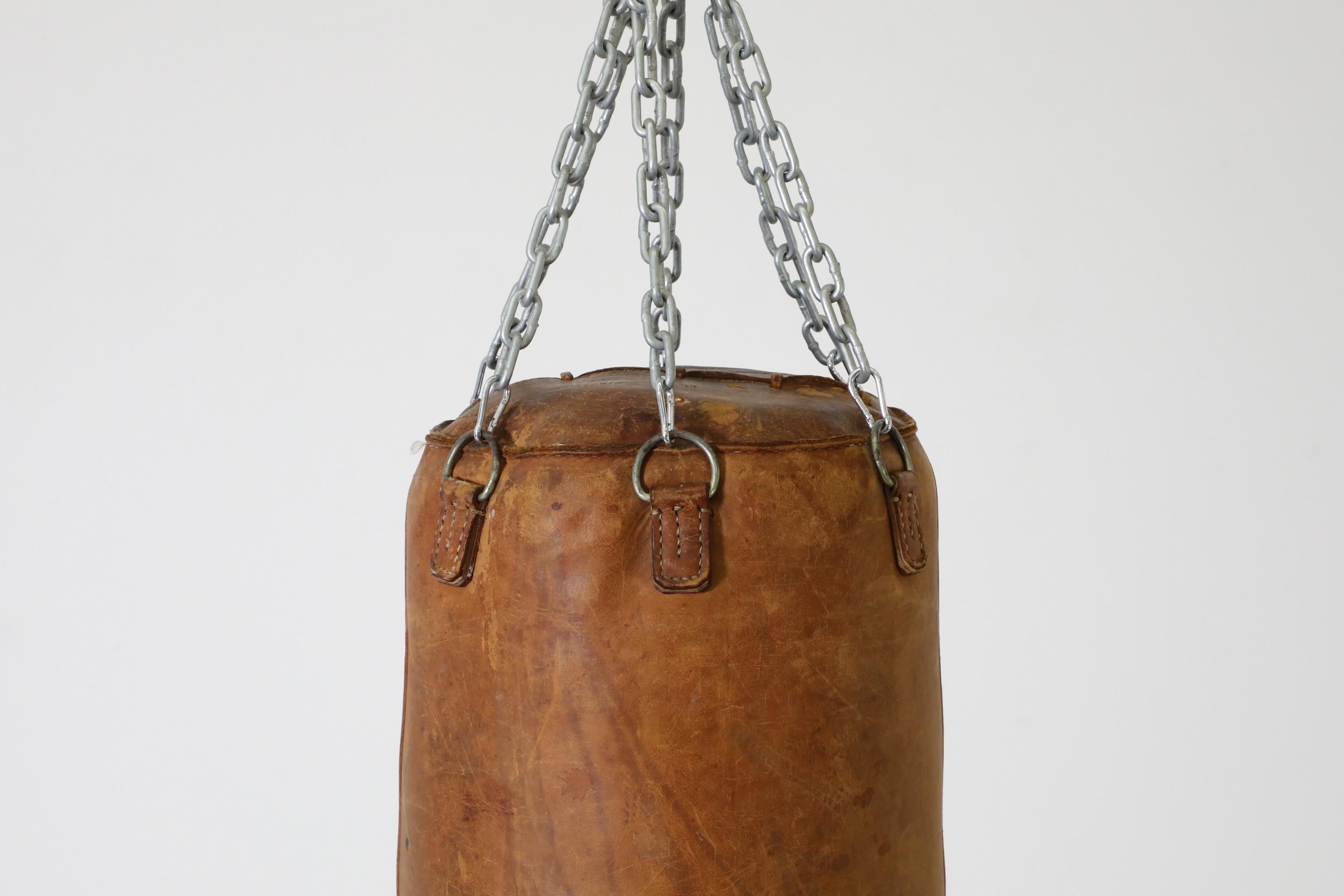 Vintage Natural Leather Punching Bag In Good Condition For Sale In Los Angeles, CA