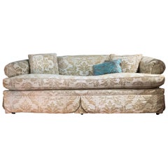 Vintage Natural Linen Brocade Custom Round Arm Floral Jacquard Sofa, Down-Filled