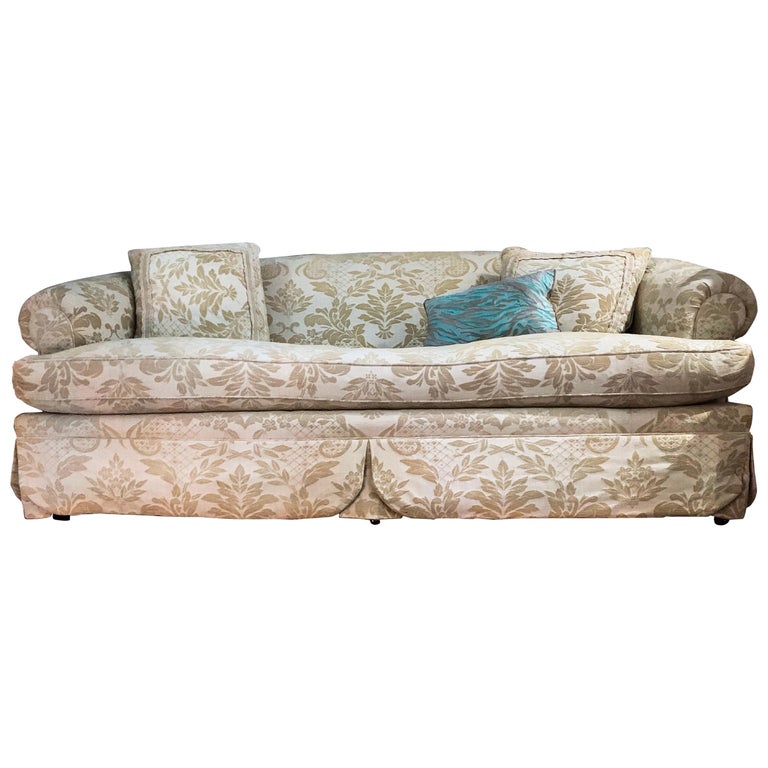 Vintage Natural Linen Brocade Custom Round Arm Floral Jacquard Sofa,  Down-Filled at 1stDibs | brocade sofa, brocade couches, brocade settee