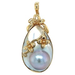 Vintage Natural Mabe Pearl Pear Shape Gold Pendant Necklace