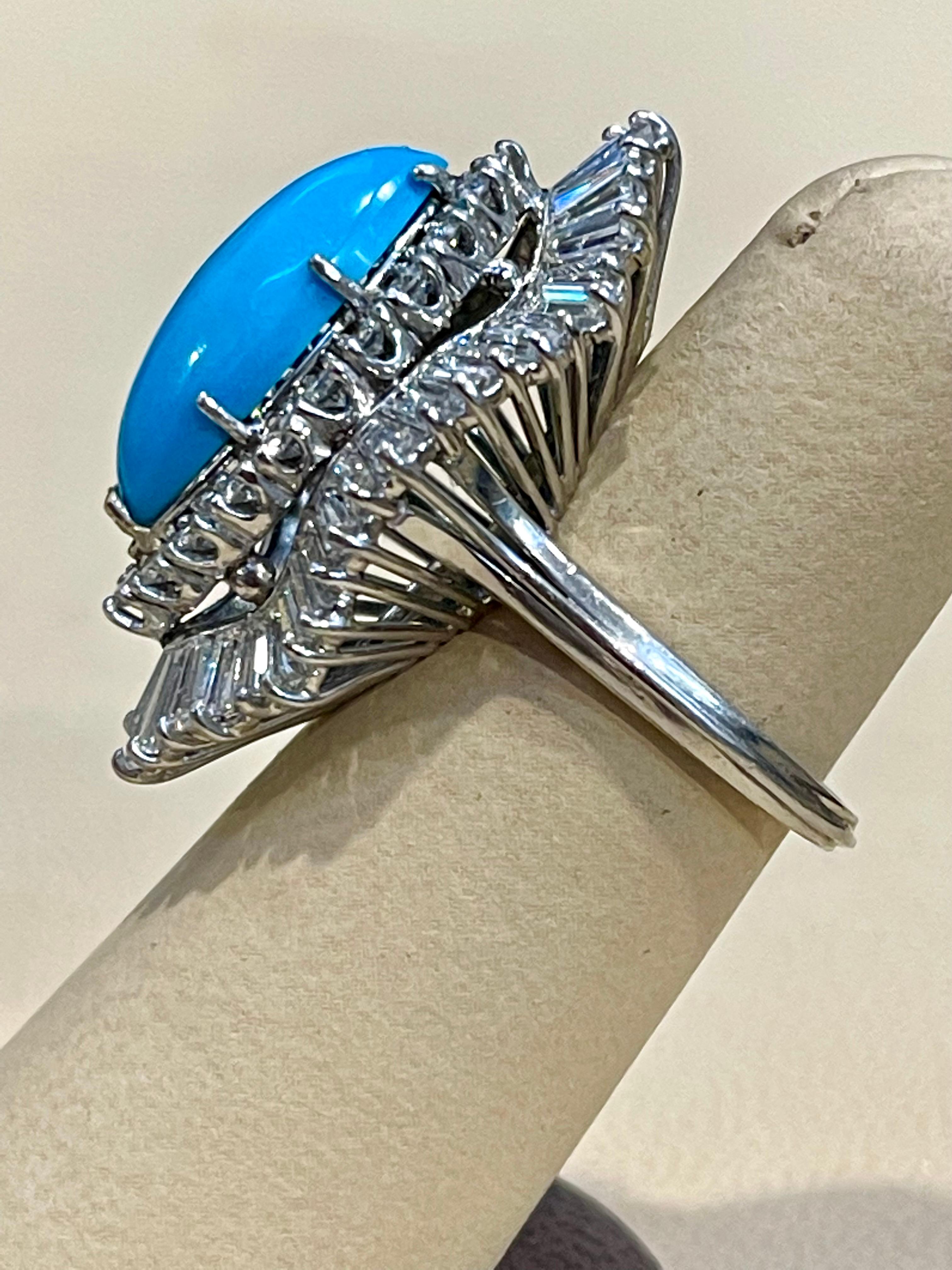 Vintage Natural Marquise Sleeping Beauty Ring Turquoise With Diamonds, Platinum  For Sale 2
