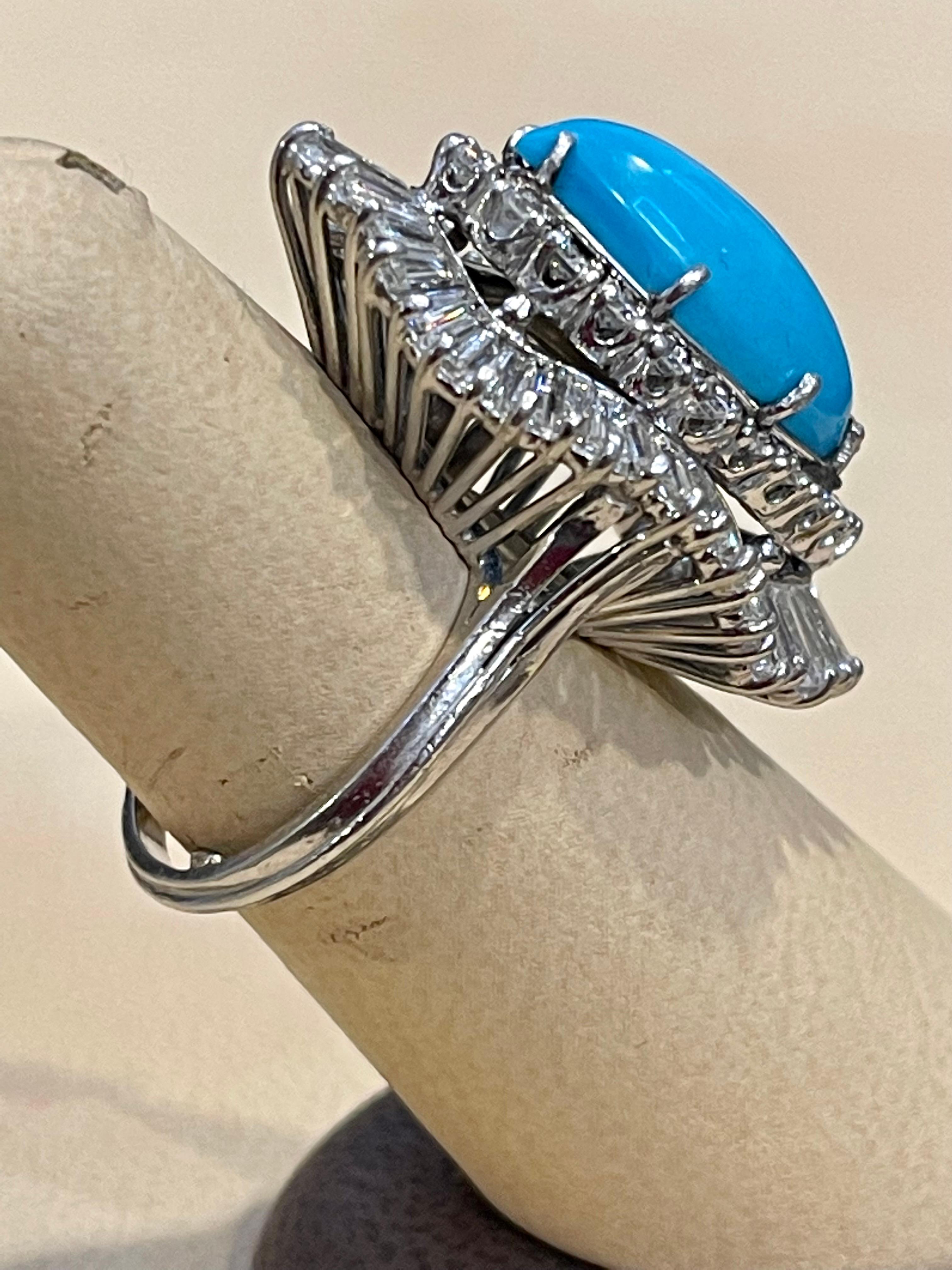 Vintage Natural Marquise Sleeping Beauty Ring Turquoise With Diamonds, Platinum  For Sale 7