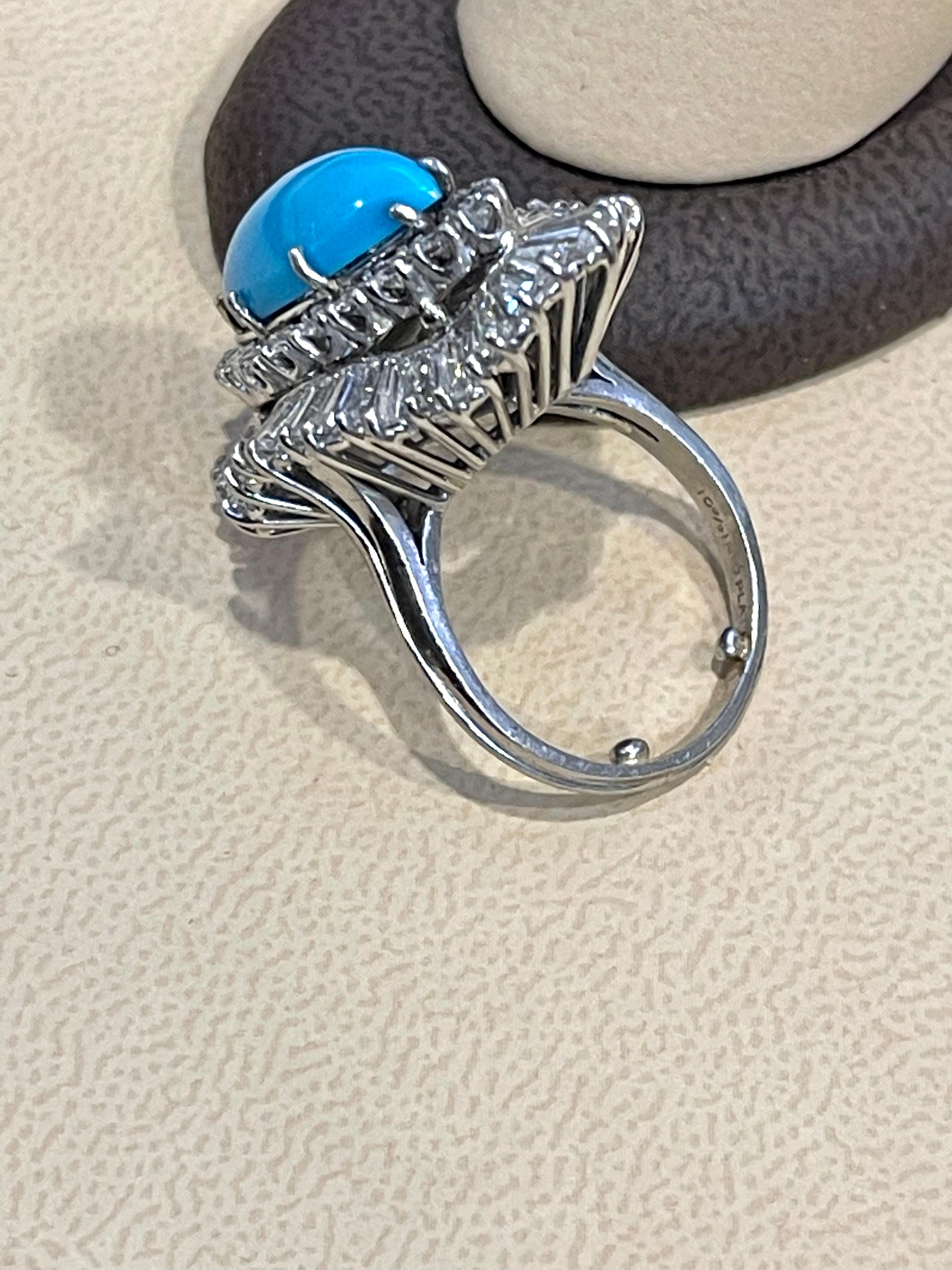 Vintage Natural Marquise Sleeping Beauty Ring Turquoise With Diamonds, Platinum  For Sale 10