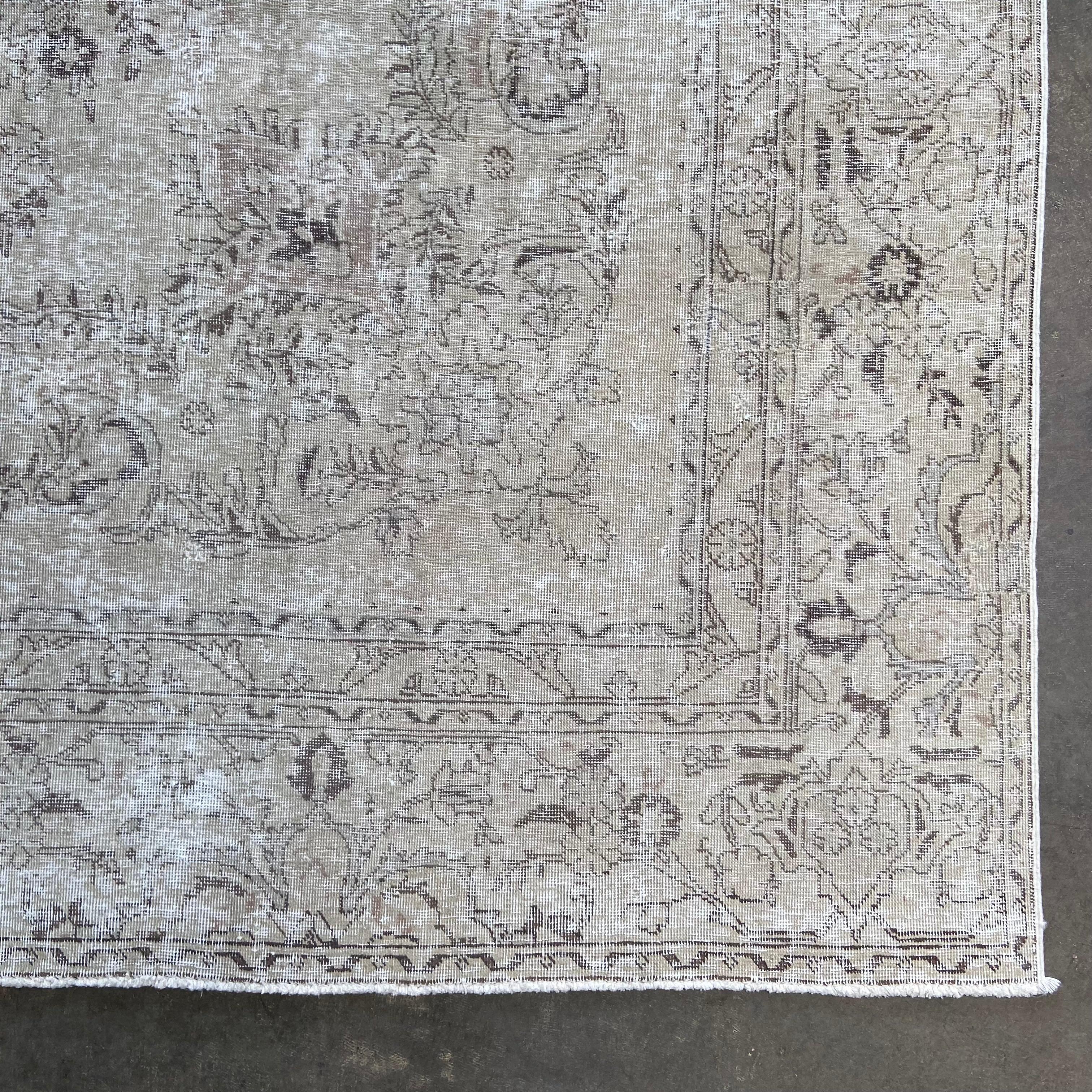 Hand-Knotted Vintage Natural Neutral Room Size Turkish Rug For Sale